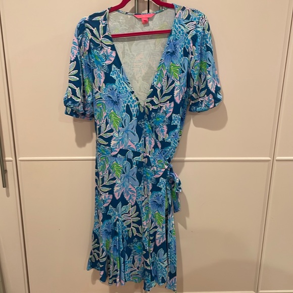 NWOT Lilly Pulitzer Puff Sleeve Faux Wrap Dress XL - Picture 1 of 3